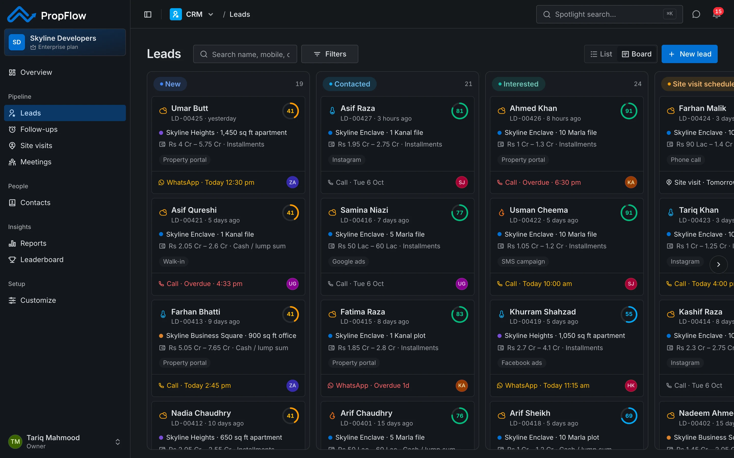 PropFlow screen: A sales pipeline your agents will actually use
