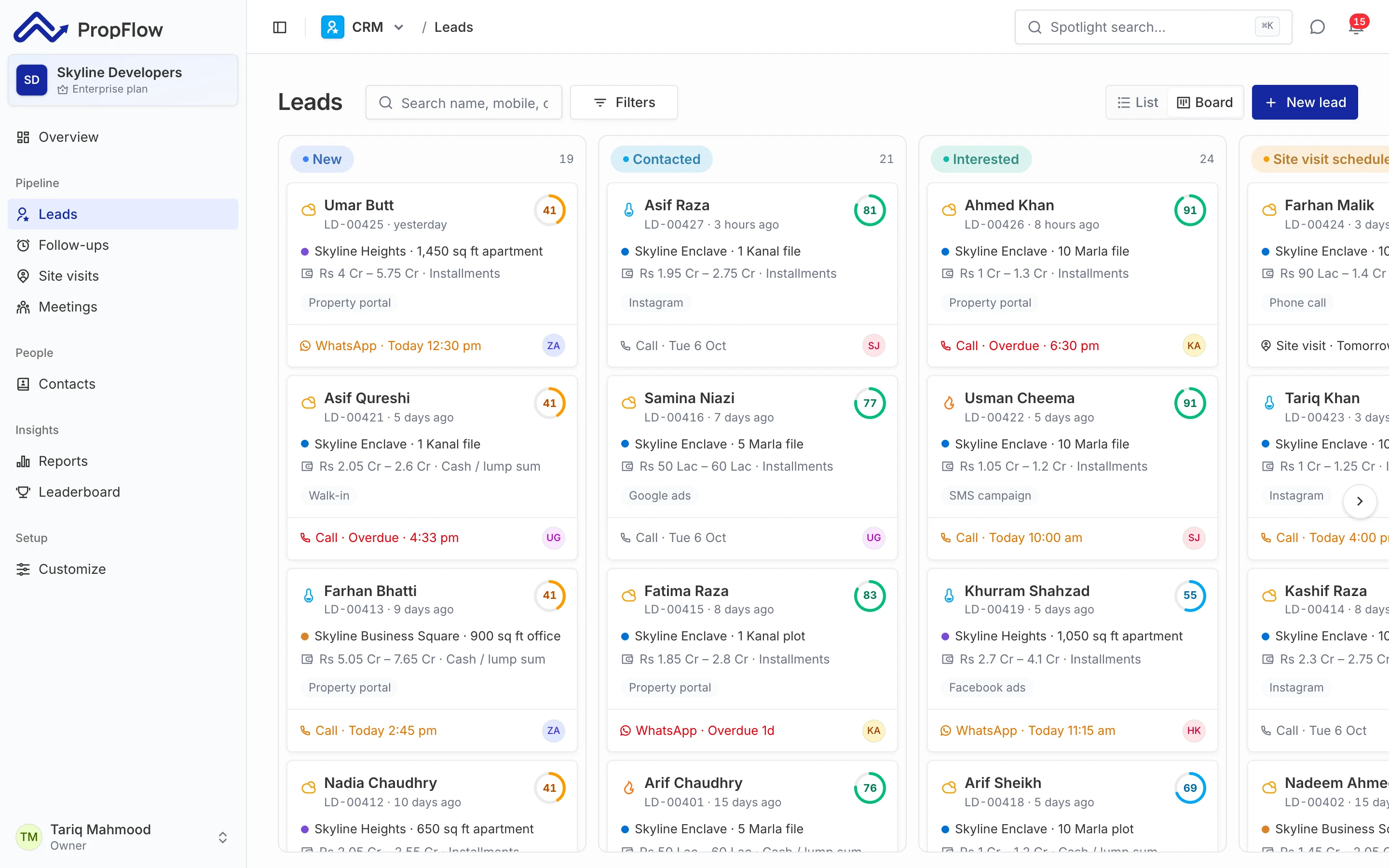 PropFlow screen: A sales pipeline your agents will actually use